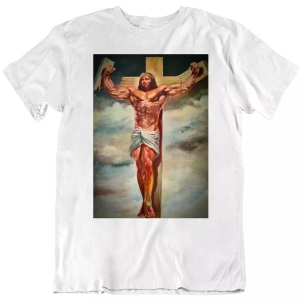 

jesus lifts bodybuilder god gym parody t shirt, White;black