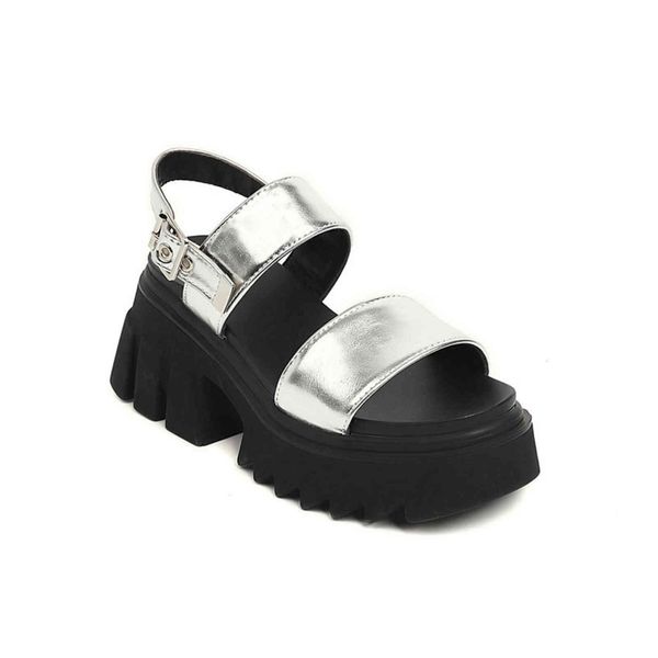

dress shoes qutaa women platform pu leather slingback ankle strap round open-toed casual ladies sports sandals size 35-43 vclt, Black