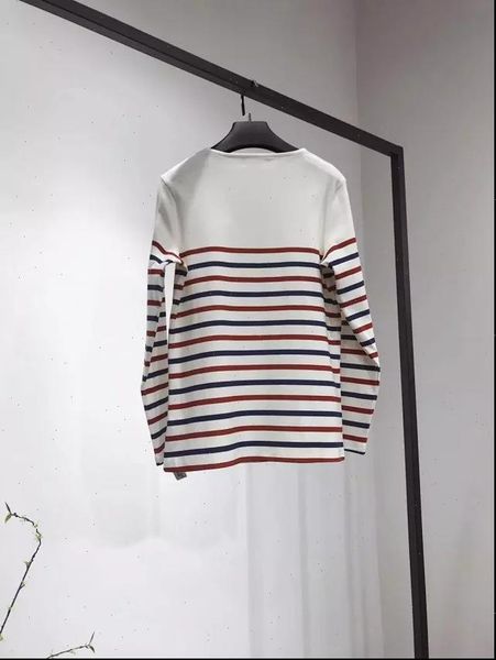 

autumn cotton long sleeve retro women striped metal shoulder button tee ladies casual vintage tshirts, White