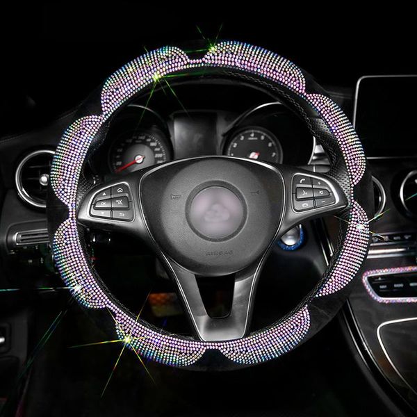 

steering wheel covers flower colorful rhinestone car crystal diamond cover steering-wheel case auto accessories for women