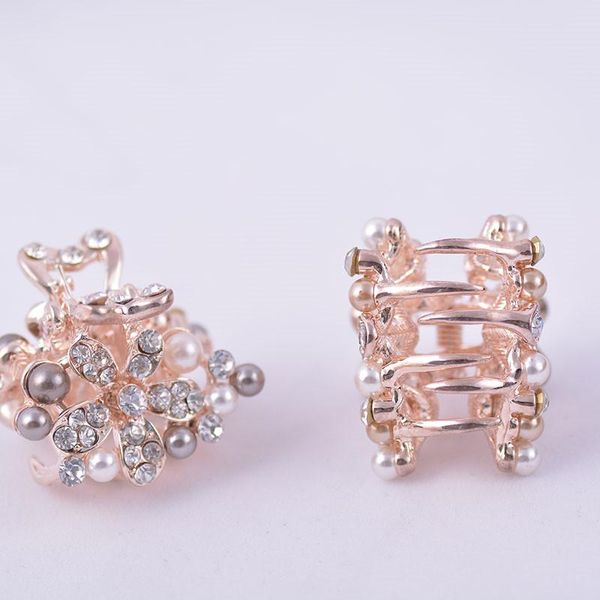 Hochwertige Geschenke Strass Perlen Blumen Haarschmuck Goldfarbe Metall Krabbenclip Braut Hochzeit Zubehör Clips Haarspangen