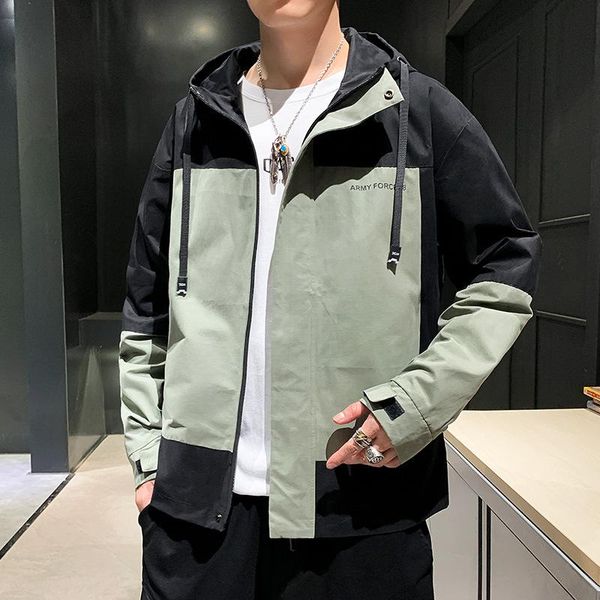 

printed jacket men's 2021 autumn and winter youth loose plus size tooling hooded jackets, Black;brown