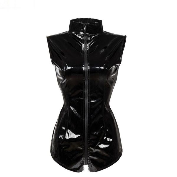

women's jumpsuits & rompers women black pvc leather bodysuits shiny bodycon club party jumpsuit zipper open crotch erotic leotard costu, Black;white