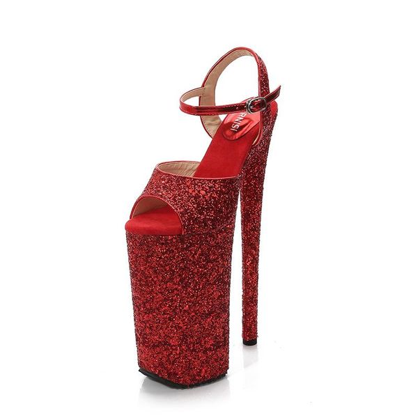 

dress shoes crossdresser platform stilettos sandals 26cm extreme high thin heels pumps buckle glitter woman party stripper, Black