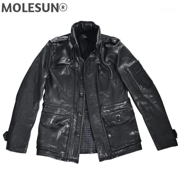 

men's leather & faux akoosun real jacket men spring autumn 100% sheepskin coat vintage mens jackets and coats 2021 slim fit, Black