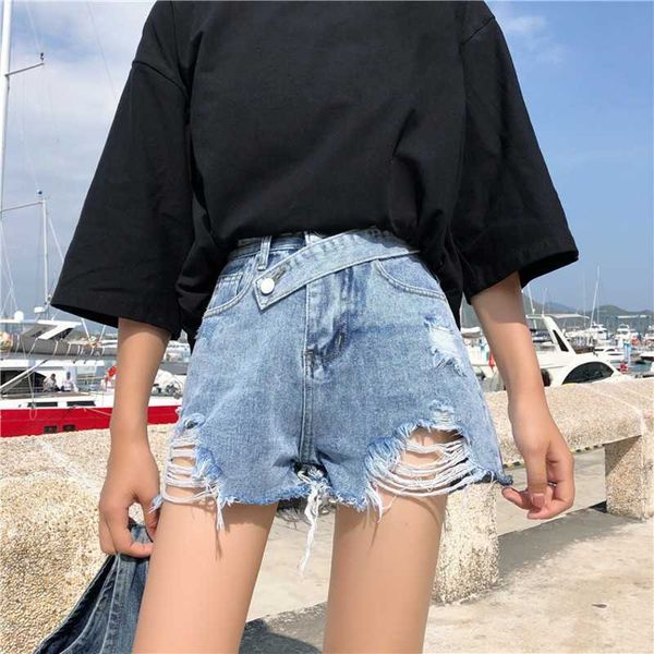 

ripped pocket women shorts summer casual denim vintage hole for 210601, White;black