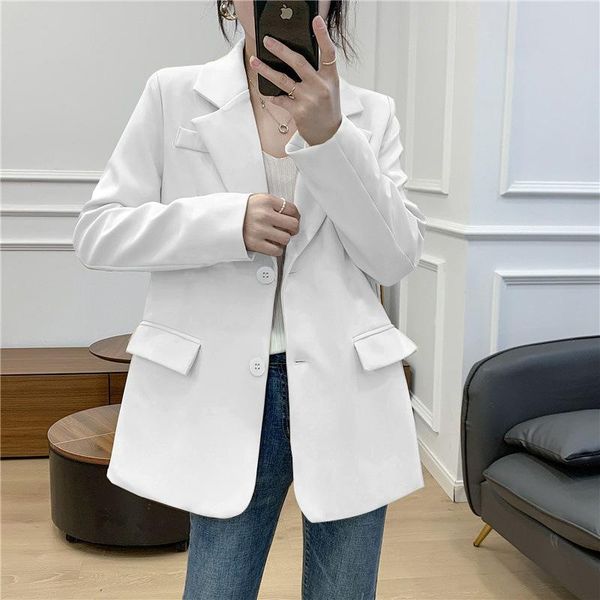 

women's suits & blazers 2021 spring autumn vintage loose women casual lapel temperament jacket for ladies fashionable chic blazer, White;black