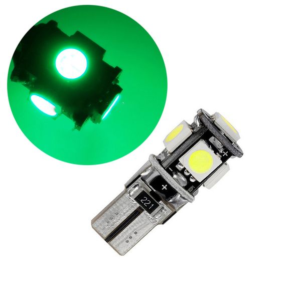 

50pcs green t10 w5w 5050 5smd led canbus error bulbs for 192 168 194 clearance lamps license plate lights 12v