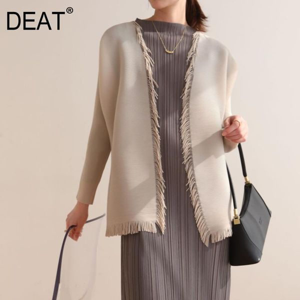 

frilly jackets woman full sleeve cardigan loose tassel round collar coat slim elastic causal 2021 summer fashion xq328 women's, Black;brown