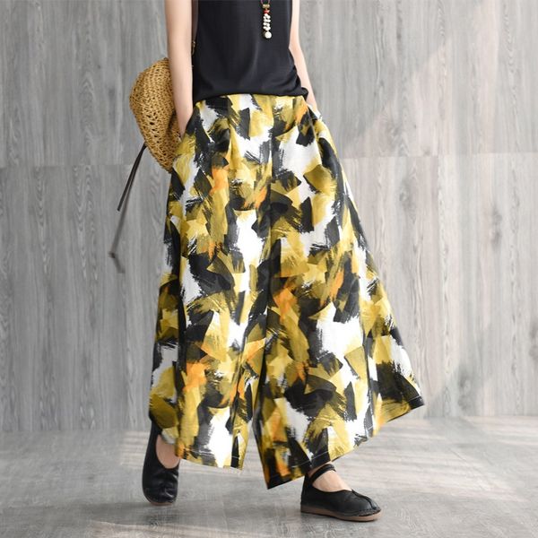 

spring summer fashion cotton wide leg pants female plus size loose casual floral print chinese pants kimonos trousers 10503, Red