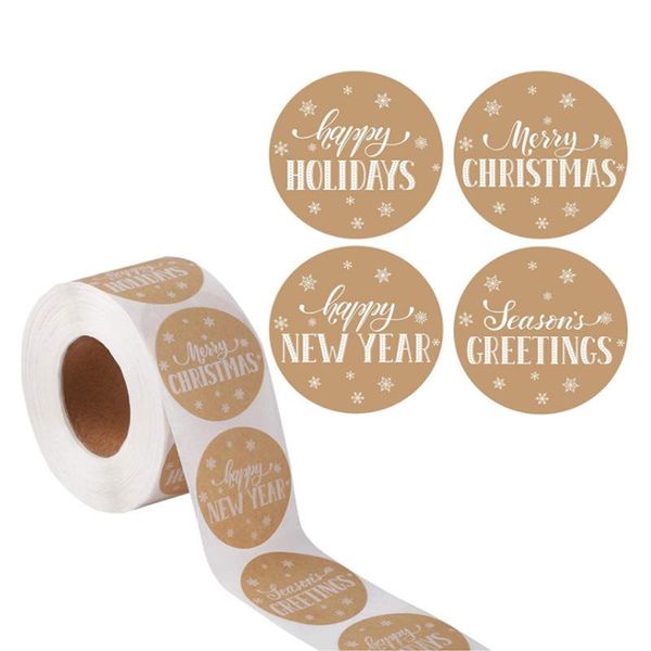 

gift wrap 500pcs/roll happy year merry christmas holiday pattern label stickers for party packaging decoration