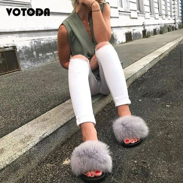 

fashion summer women slippers furry flip flops real fur slides ladies fluffy casual soft fuzzy amazing female shoes, Black