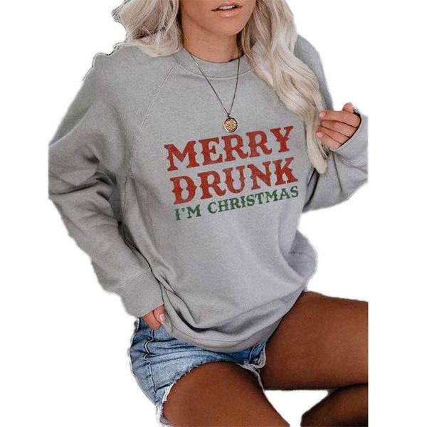 Hoodies das mulheres camisolas alegre mulher bêbada outono inverno feminino manga comprida jumper natal