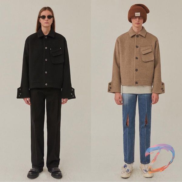 

men's jackets adererror woolen jacket coat button lapel women's, Black;brown