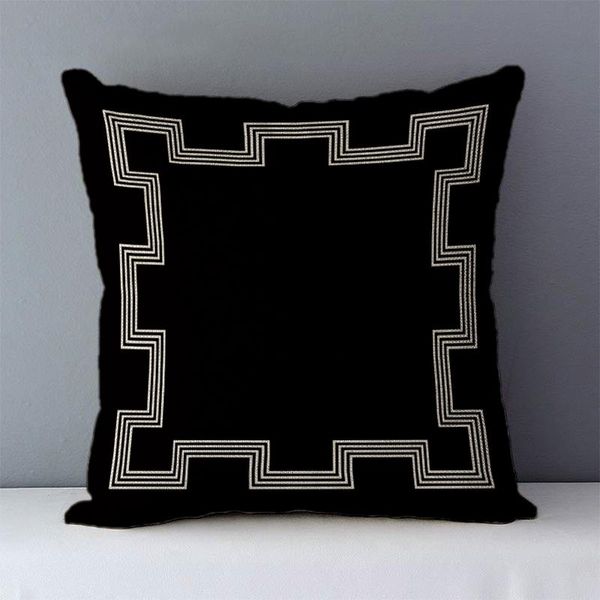 Gemütlicher Kissenbezug, schwarz, geometrisch bedruckt, europäischer Retro-Stil, dekorativer Kissenbezug für Sofa/Bett, quadratischer Kissenbezug 45 x 45 cm, YLA Cushion/Dec