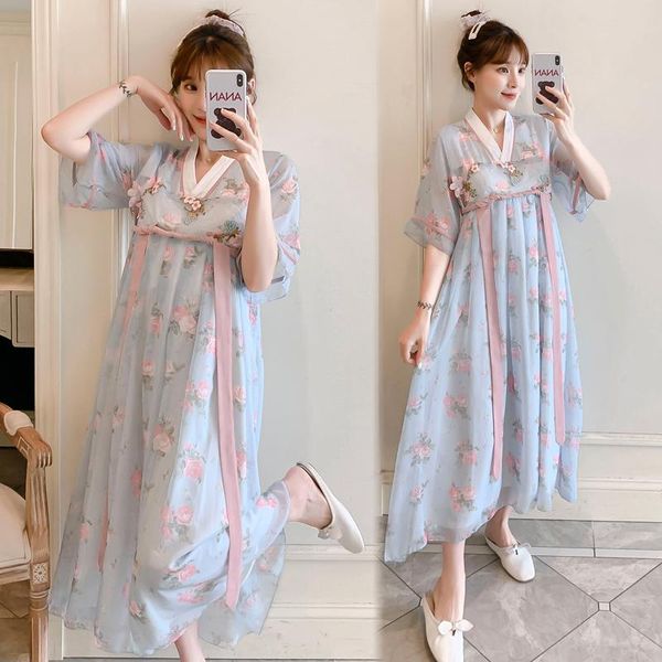 

335# chinese style dress cheongsam improved tang suit plus size maternity clothes summer short sleeves pregnant women mom dresses, White