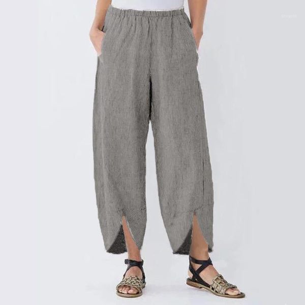 

women's pants & capris women vintage harem floral print elastic waist plus size loose trousers cotton linen wide leg pant solid summer, Black;white