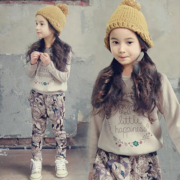 

childrens wear girls spring and autumn fashion flowers sweet christmas long sleeves two piece suits 4 12 year old, White