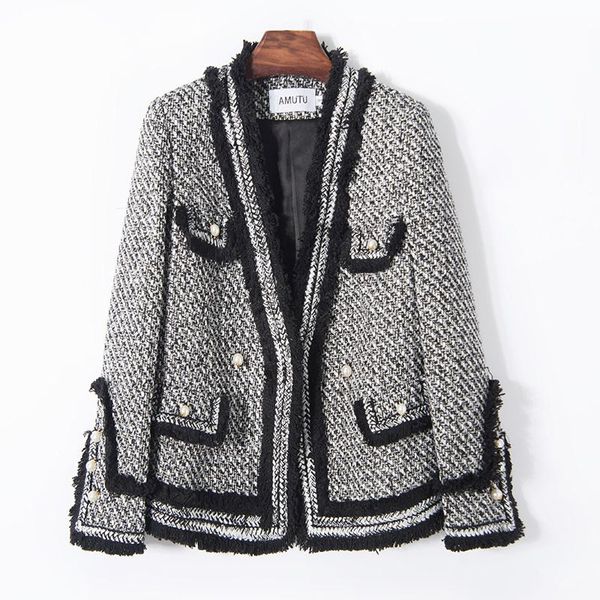 

women's jackets black and white small fragrance jacket spring large size temperament retro short thin tweed, Black;brown