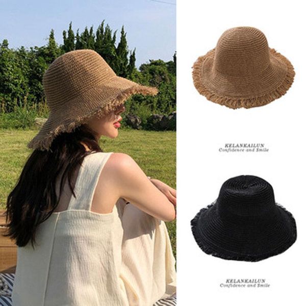 

wide brim hats summer straw hat women, south korea version of the tide beach small fresh fisherman holiday visor cap, Blue;gray