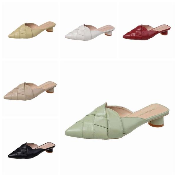 

slippers 2021 spring summer women sansal ladies thin high heel sandal slip-on open toe brown outdoor slides flip flop shoe weave designer, Black