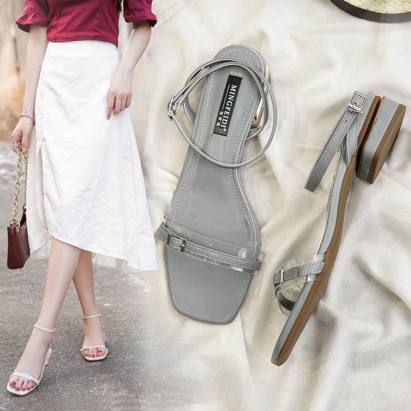 

sandals ins clear gladiator women summer shoes woman slippers low heels buckle strap sandalen femme korean narrow band sandalias, Black