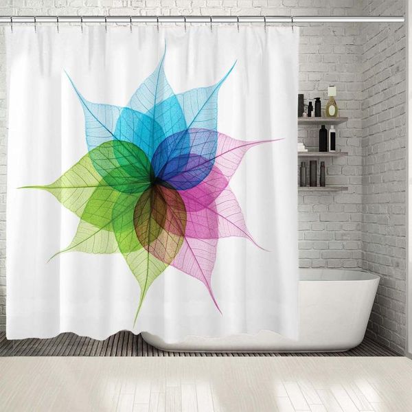 

shower curtains curtain colorful leaves abstract shape on white background modern art blue green fuchsia