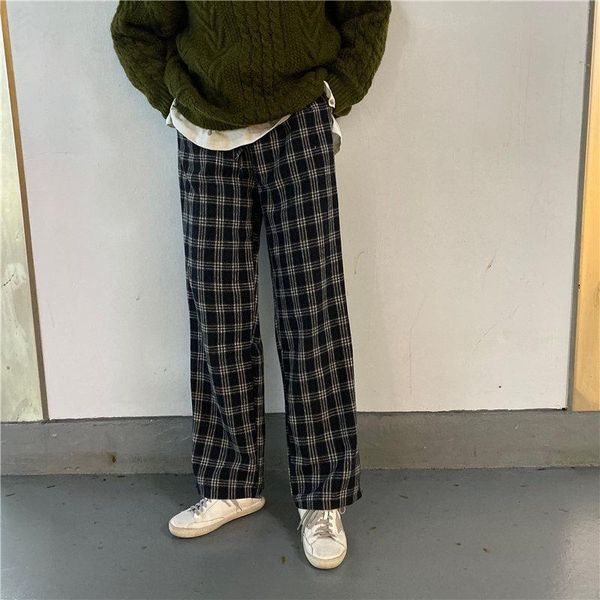 

women's pants & capris alien kitty geometric loose vintage plaid casual 2021 all-match brief full-length chic high waist women wide leg, Black;white