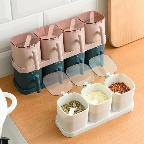 

storage bottles & jars seasoning jar set kitchen supplies with lid msg combination salt condiment household box