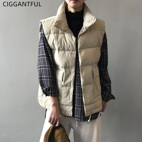 

women's vests sleeveless cotton puffer vest women 2021 winter style korean fashion casual padded waistcoat warm jacket outwear clothes, Black;white