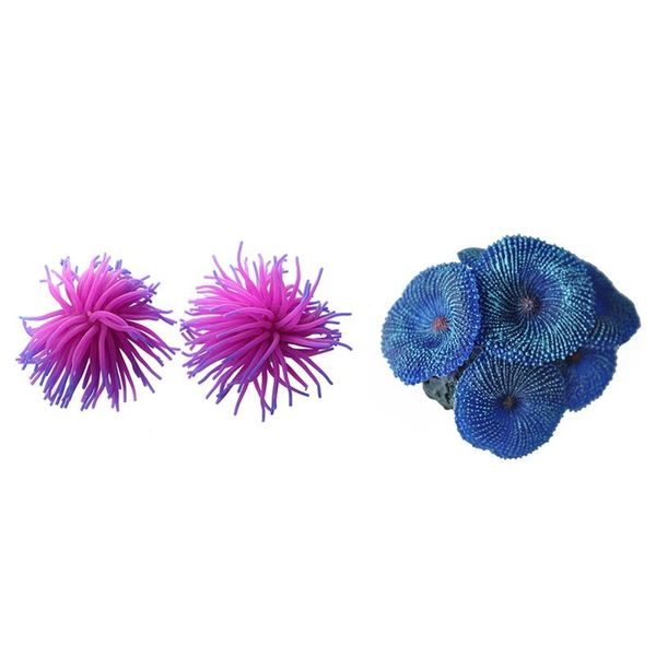 

decorations 3 pcs silicone aquarium fish tank coral ornament decoration, 2 purple & 1 blue