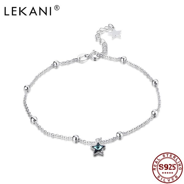 

lekani for women s925 sterling silver round beads five-star austria crystal anklet wedding party fine jewelry recommend, Red;blue