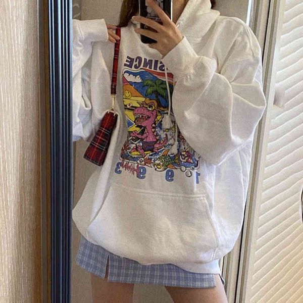 

women's hoodies & sweatshirts autumn graphic print women sweatshirt cotton harajuku oversize hooded fashion chic white casual female e, Black