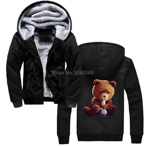 

men's hoodies & sweatshirts ted bear smoking bong hoodie winter men thicken hooded coat sweatshirt streetwear, Black