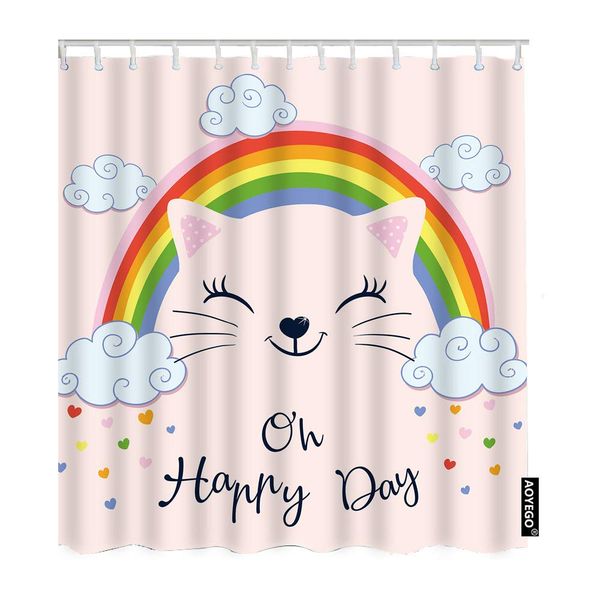 

rainbow shower curtains funny cat face under rainbow cloud word love hearts bathroom shower curtain home bathtubs waterproof