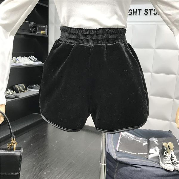 

women's shorts retro velvet women 2021 autumn winter loose elastic waist wide legs trousers ladies casual black boots student, White;black