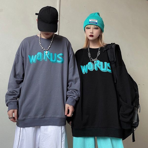 

women's hoodies & sweatshirts fashion oversize letter loose sweatershirt spring black o-neck pullovers korean long sleeve trend to