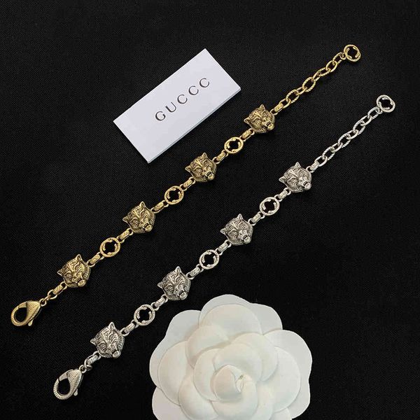 

special offer 70% off luxury jewelry gujia 2021 new worn tiger head double letter net red temperament women's brass bracelet, Silver