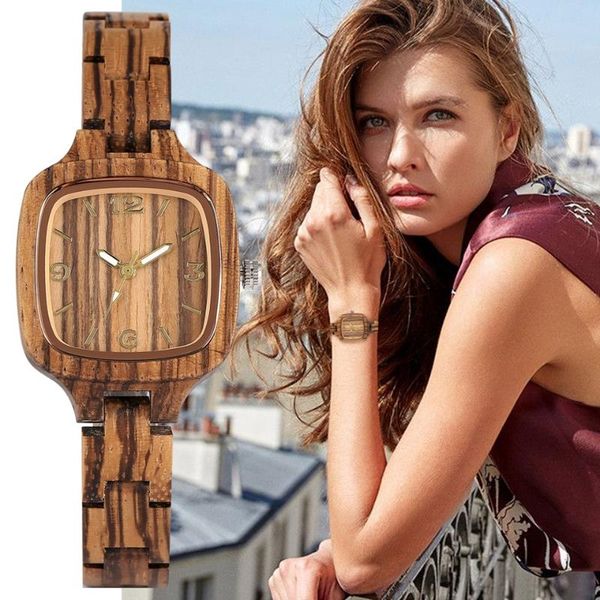 

wristwatches minimalist simple square wood watch women's clock slim light-ultra analog full bamboo wooden bangle ladies watches, Slivery;brown