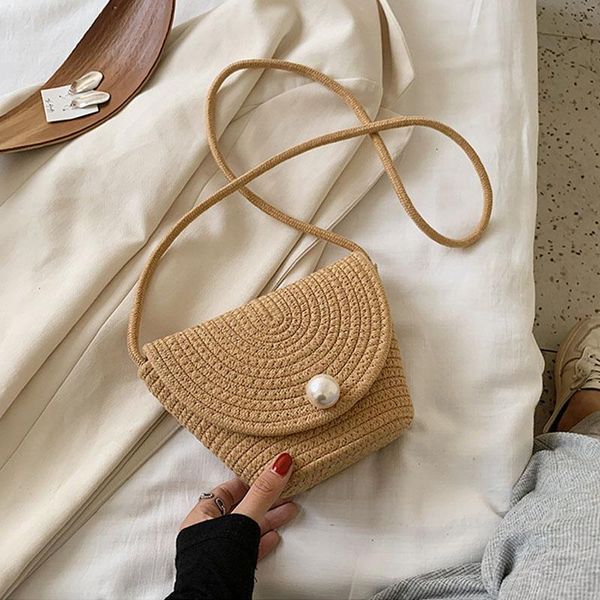 

evening bags summer weaving straw bag small solid color travel crossbody for women 2021 female fashion design beach shoulder handbags