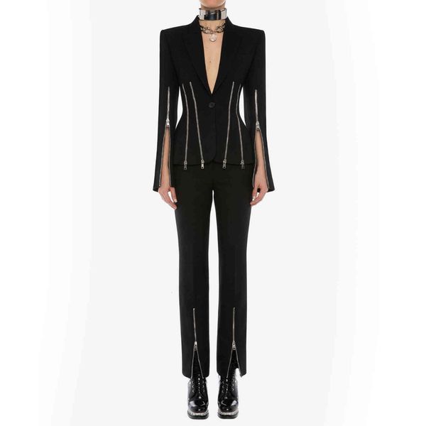 

pants black zipper long sleeve 2 pieces fashion evening party set, Black;white