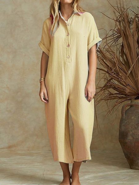 

women's casual short dresses sleeve button loose cotton hemp jumpsuit, Black;gray