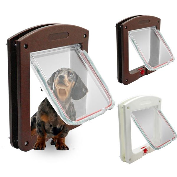 

dog houses & kennels accessories 4 way safe lockable cat door small kitten lock flap pet tunnel white brown plastic animal gate