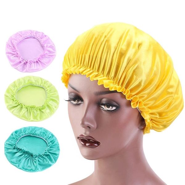 

women solid silky bonnet hair styling cap long hair care women night sleep hat silk head wrap cosmetic hair dress cap, Blue;gray