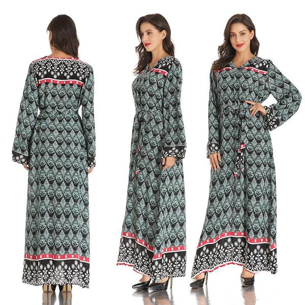 

ethnic clothing muslim robe islamic for women middle east duibai arab ramadan prayer lace polka stiching elegant abaya belt dress, Red