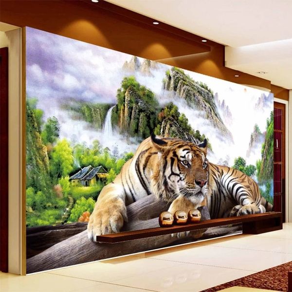 Benutzerdefinierte foto tapete 3d tiger natur landschaft mural chinesische stil wohnzimmer tv sofa hintergrund dekor wasserdicht