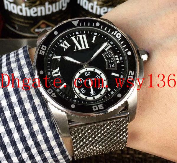 

stainless steel bracelet men's wristwatches calibre de w7100016 black dial automatic mechanical movement mens casual watch, Slivery;brown
