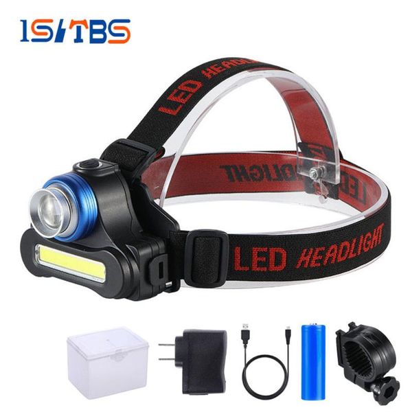 

headlamp super bright headlight xpe+cob outdoor waterproof zoomable usb rechargeable 18650 battery flashlights camping light headlamps