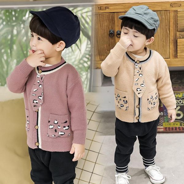 

toddler boy cardigan with tie baby knitted children knitting wear kids fall winter knot sweater age 2-7 years old, Blue