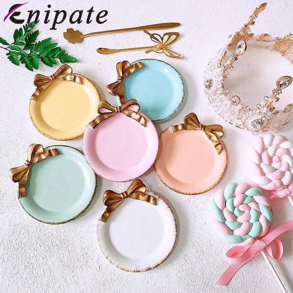 

kitchen storage & organization enipate nordic mini round bow cake trays makeup organizer dessert plate decorative tray for home decor 10*10c